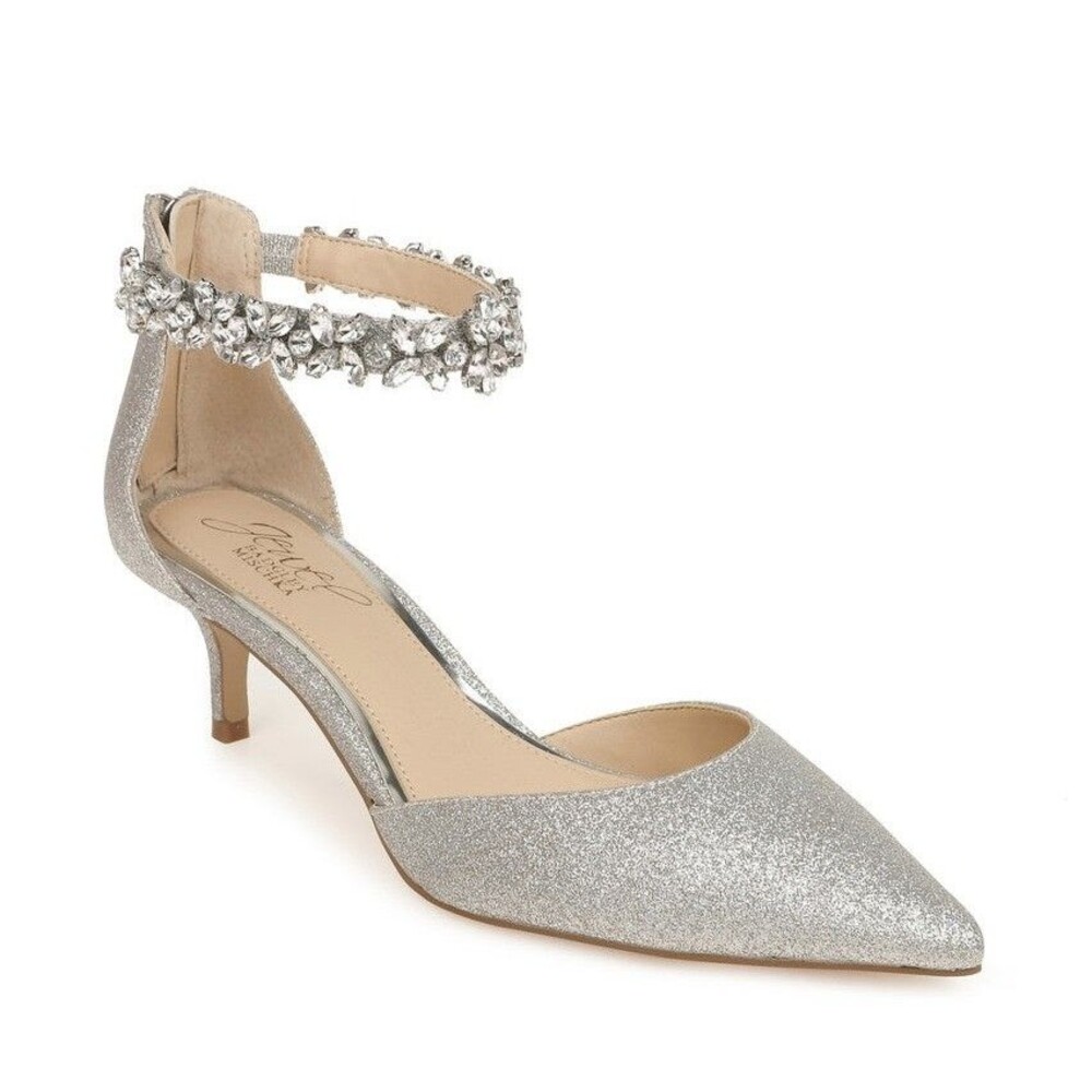 Jewel Badgley Mischka Shoes Women's Size 5 Silver Glitter Rhinestone Ankle Strap